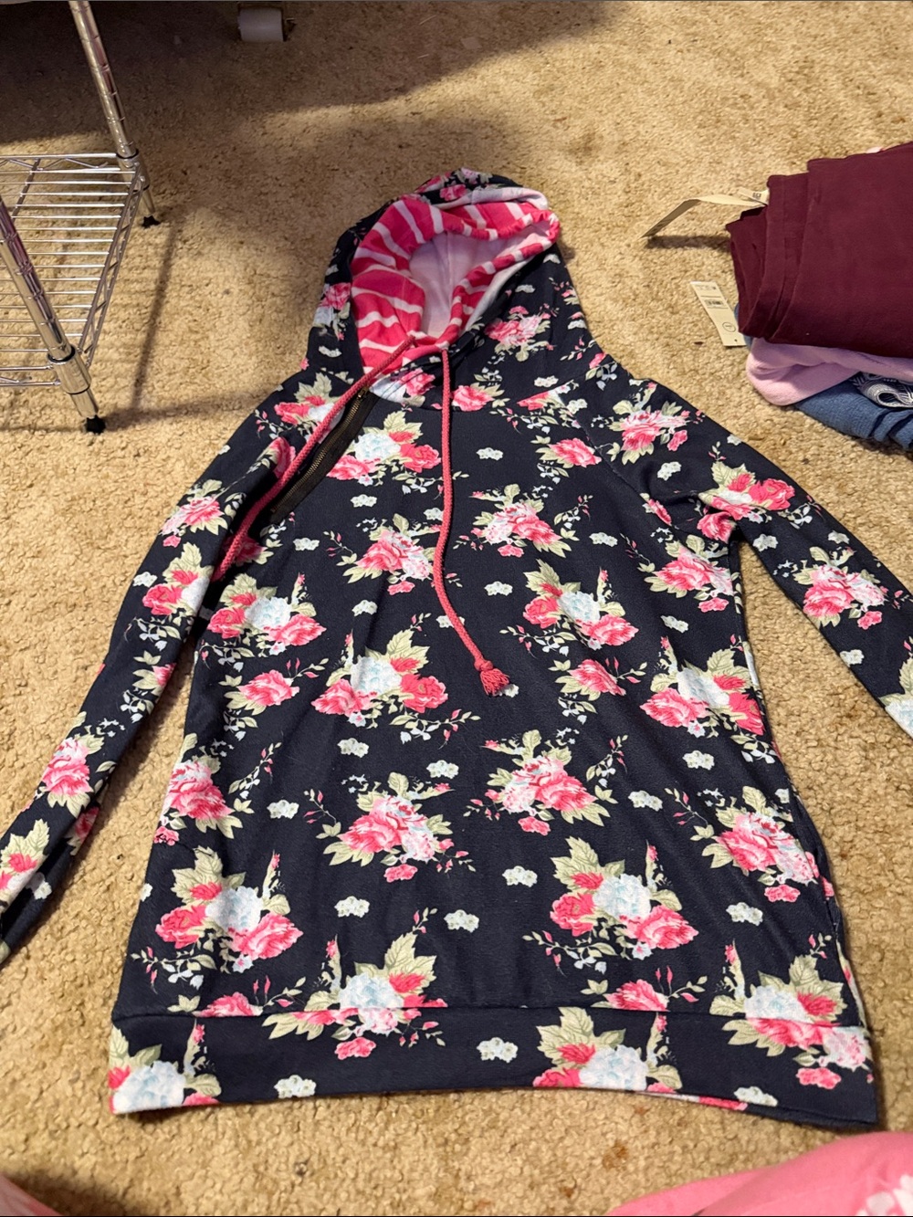 Girls' Floral Hooded Dress - Navy Pink